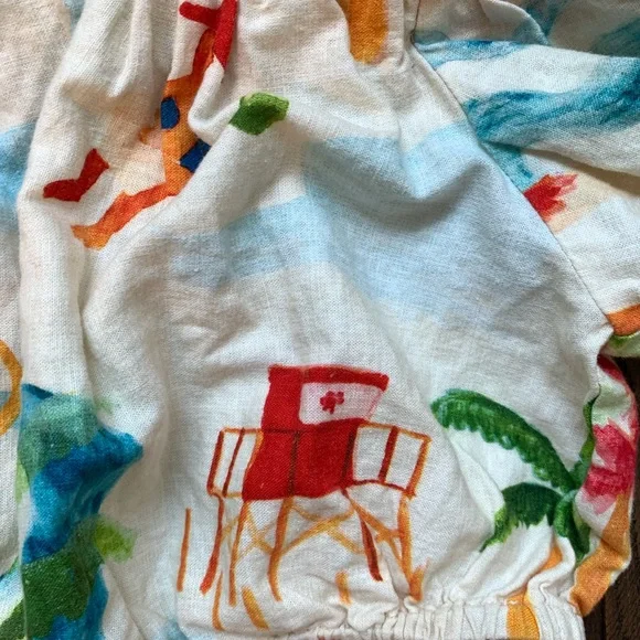 Farm Rio Tropical Linen Crop Top Women's Sz XS Tube Shirt Multi Colored Beach - Picture 5 of 10